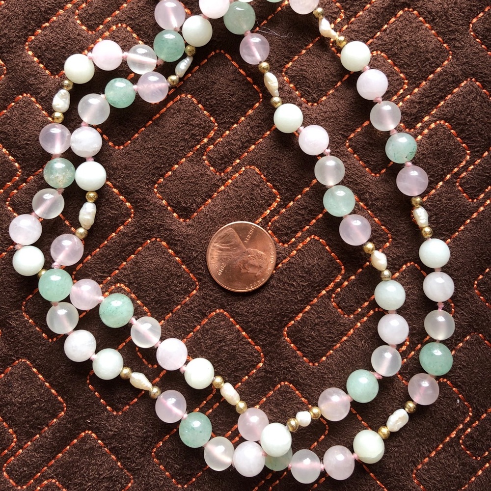 Color Quartz Pearl Gold Necklace